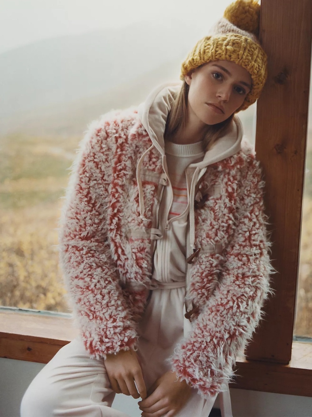 ANTHROPOLOGIE XS Brenna Faux Fur Coat in Pink • Coral Fuzzy Furry Toggle Jacket